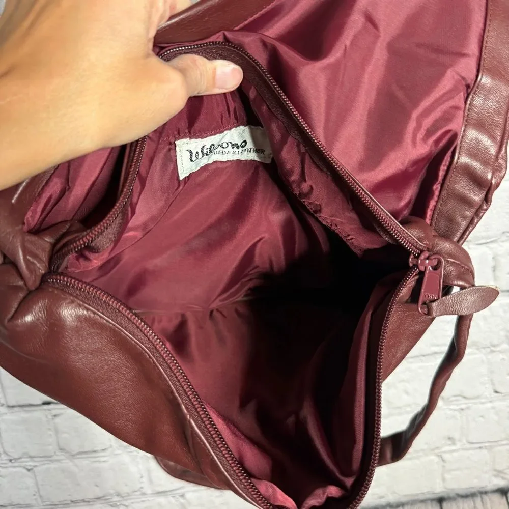 Wilson’s Vintage Burgundy Leather Asymmetric Flap Crossbody Bag Plush 70s 80s